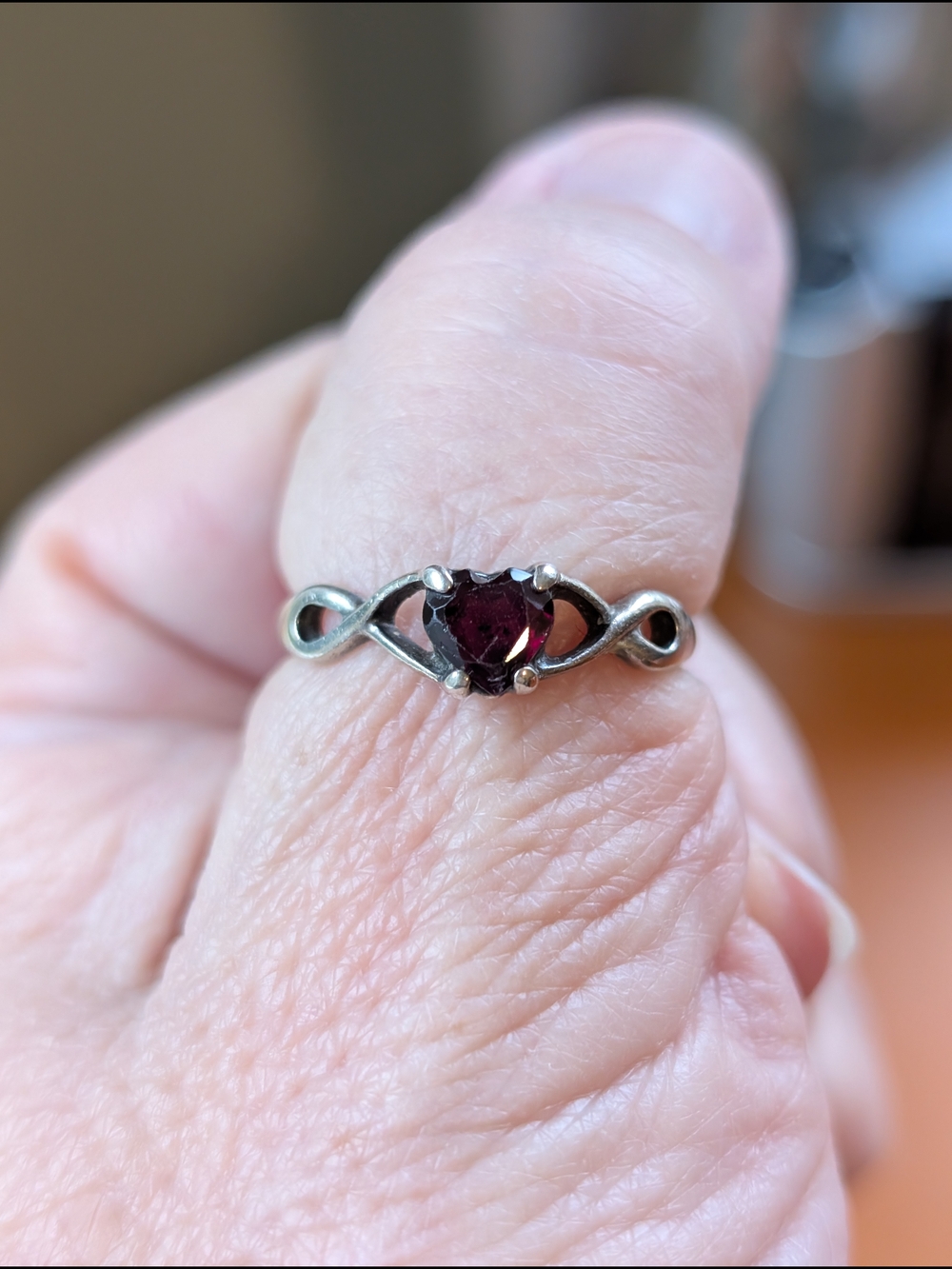 Sterling Silver Heart Garnet Ring - Deep Red (Thumb Ring)